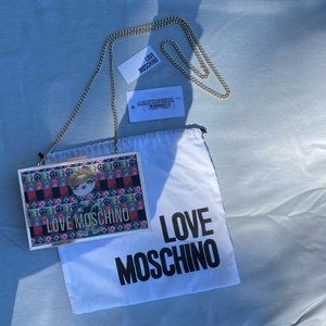 Love Moschino Crossbody Clutch/Handbag Digital Doll, Dog, Hearts, Peace
